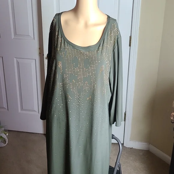 Ashley Stewart | Dresses | Ladies Olive Green Dress With Gold Studs | Poshmark Ashley Stewart | Dresses | Ladies Olive Green Dress With Gold Studs | Poshmark